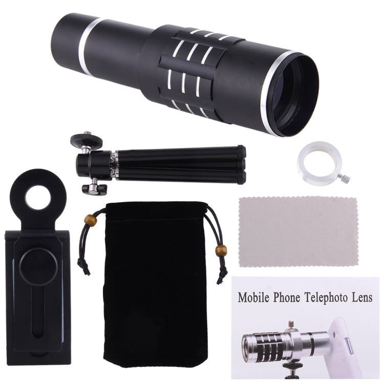 Universal 18X Magnification Lens Mobile Phone 3 in 1 Telescope + Tripod Mount + Mobile Phone Clip(Black) - Telescope & Microscope by PMC Jewellery | Online Shopping South Africa | PMC Jewellery