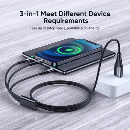 JOYROOM S-1230G4 3A 3 In 1 USB to 8 Pin + Micro USB + Type-C / USB-C Fast Charging Data Cable Length: 1.2m (Black) - Multifunction Cable by JOYROOM | Online Shopping South Africa | PMC Jewellery