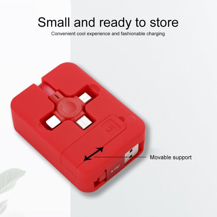 019-1 3 in 1 USB to 8 Pin + Micro USB + USB-C / Type-C Macaron Telescopic Data Cable with Storage Slot & Bracket, Cable Length: 1m (Red) - Multifunction Cable by PMC TechLife | Online Shopping South Africa | PMC TechLife