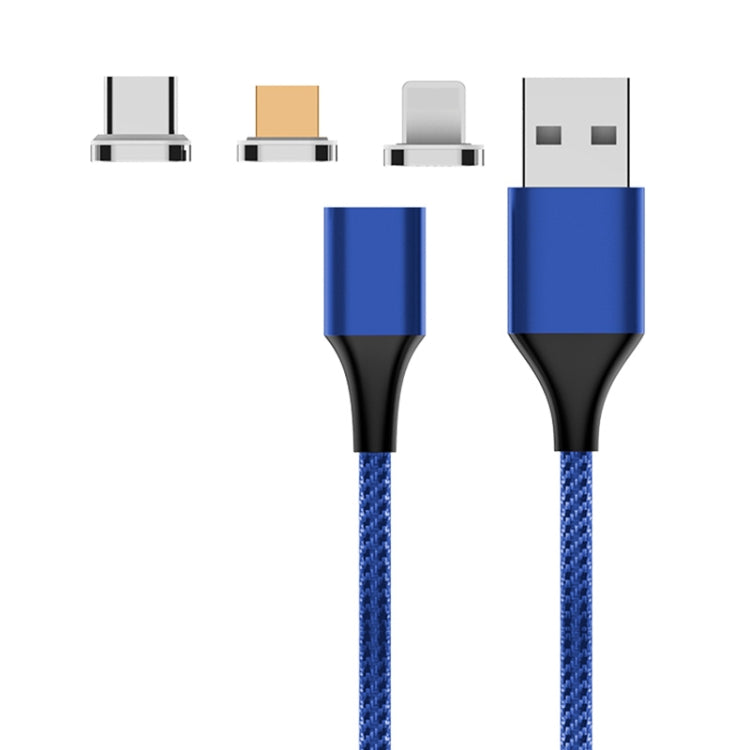 M11 3 in 1 3A USB to 8 Pin + Micro USB + USB-C / Type-C Nylon Braided Magnetic Data Cable, Cable Length: 1m (Blue) - Charging Cable & Head by PMC Jewellery | Online Shopping South Africa | PMC Jewellery