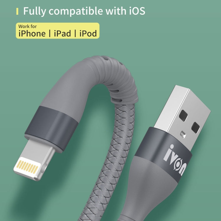 IVON CA92 2.4A Max USB to 8 Pin Rubber Fast Charging Data Cable, Length: 1.5m (Black) - Normal Style Cable by IVON | Online Shopping South Africa | PMC TechLife