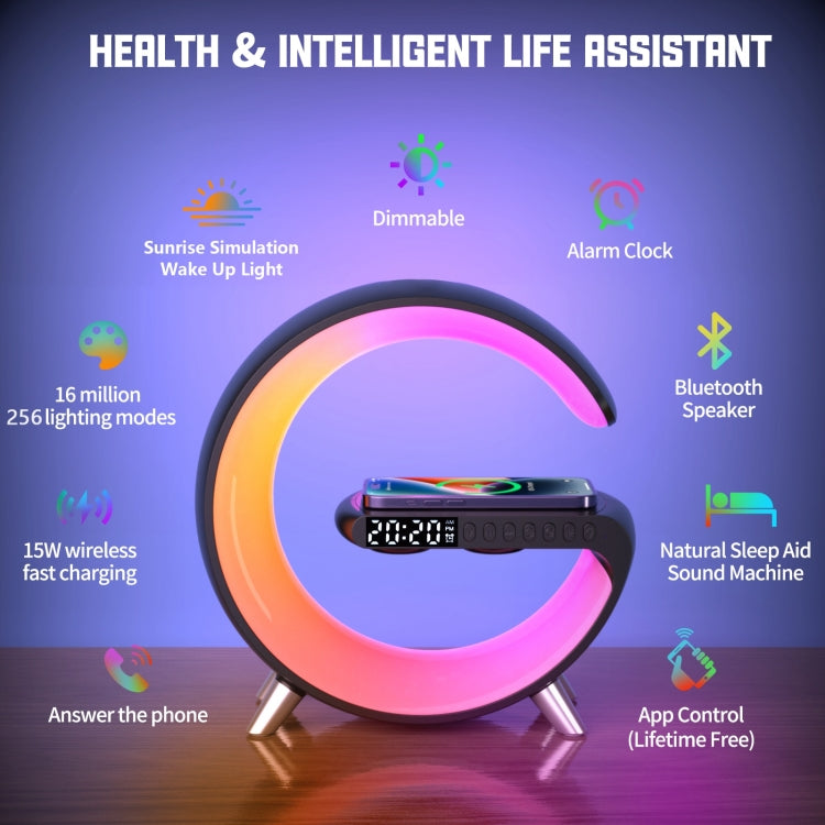 N69 Smart Bluetooth Speaker Support Wireless Charger & Alarm Clock & Ambient Light, US Plug(Black) - Desktop Speaker by PMC TechLife | Online Shopping South Africa | PMC TechLife