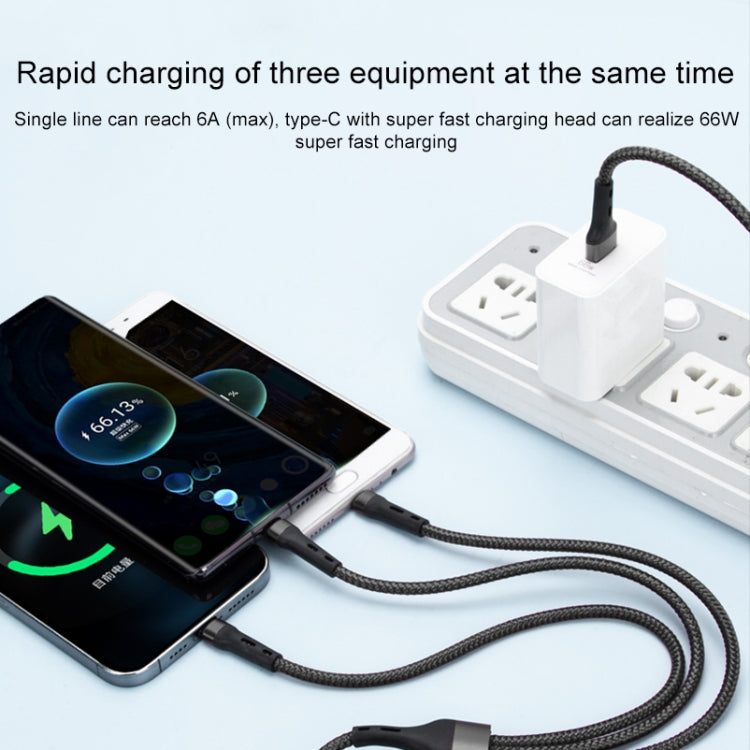 100W 6A Type-C to 8 Pin+Type-C+Micro USB Charging Data Cable, 1.3m(Blue) - Multifunction Cable by PMC TechLife | Online Shopping South Africa | PMC TechLife