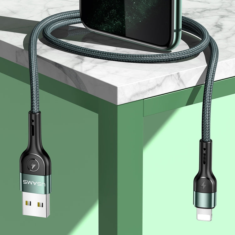 USAMS US-SJ448 U55 2A 8 Pin Aluminum Alloy Weave Charging Cable, Length:1m (Green) - Normal Style Cable by USAMS | Online Shopping South Africa | PMC Jewellery