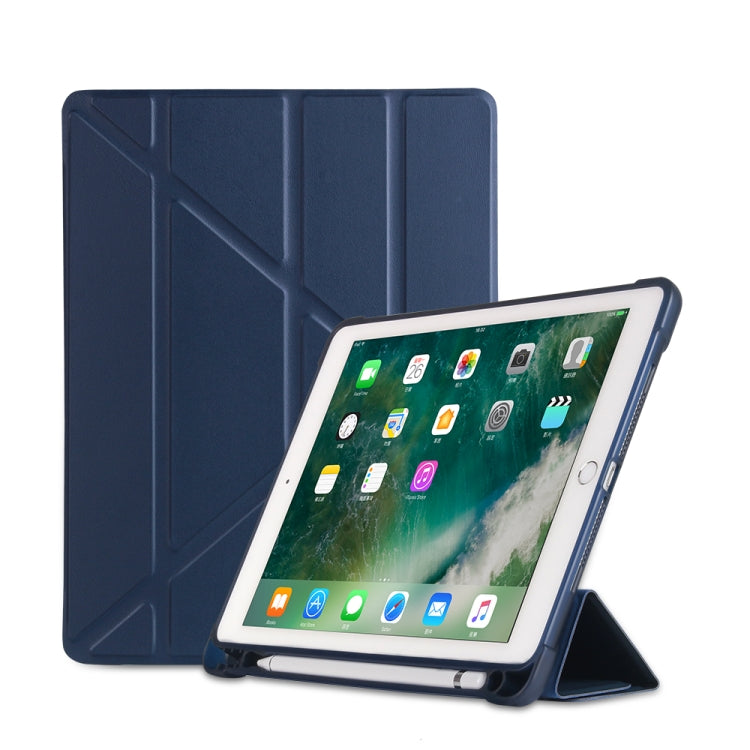Multi-folding Shockproof TPU Protective Case for iPad 9.7 (2018) / 9.7 (2017) / air / air2, with Holder & Pen Slot(Blue) - iPad 9.7 (2018) & (2017) Cases by PMC TechLife | Online Shopping South Africa | PMC TechLife