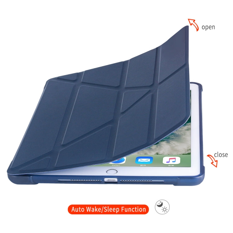 Multi-folding Shockproof TPU Protective Case for iPad 9.7 (2018) / 9.7 (2017) / air / air2, with Holder & Pen Slot(Blue) - iPad 9.7 (2018) & (2017) Cases by PMC TechLife | Online Shopping South Africa | PMC TechLife