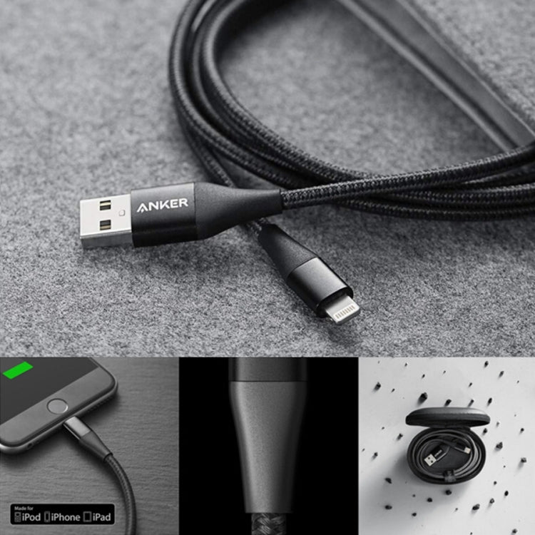 ANKER A8452 Powerline+ II USB to 8 Pin Apple MFI Certificated Nylon Pullable Carts Charging Data Cable, Length: 0.9m(Black) - MFI Cable by ANKER | Online Shopping South Africa | PMC Jewellery