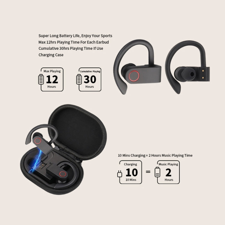 JHO-A9 TWS  Wireless Hanging Ear Type Bluetooth Earphone with Charging + Storage Integrated Zipper Bag, Support Voice Control(Black) - TWS Earphone by PMC TechLife | Online Shopping South Africa | PMC TechLife