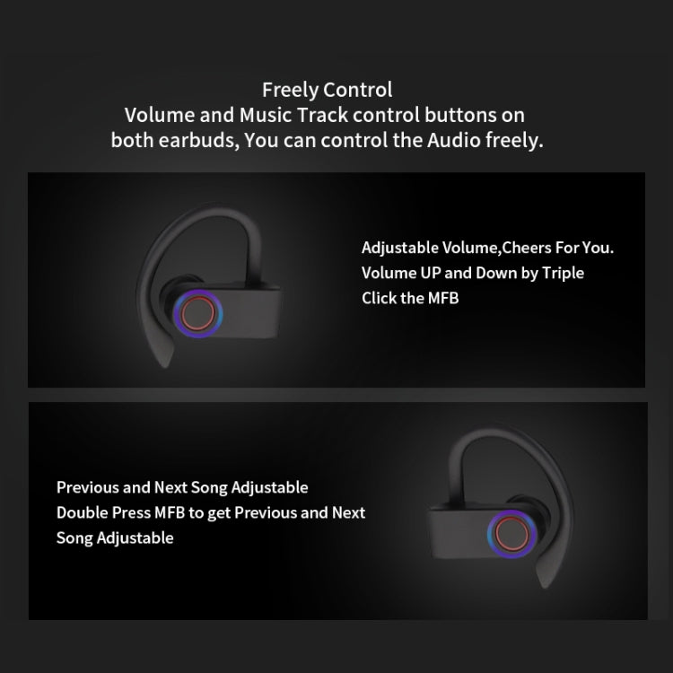 JHO-A9 TWS  Wireless Hanging Ear Type Bluetooth Earphone with Charging + Storage Integrated Zipper Bag, Support Voice Control(Black) - TWS Earphone by PMC TechLife | Online Shopping South Africa | PMC TechLife
