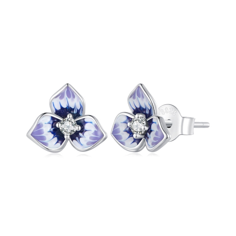 BSE860 Sterling Silver S925 White Gold Plated Zircon Pansy Stud Earrings - Stud Earrings & Earrings by PMC Jewellery | Online Shopping South Africa | PMC Jewellery