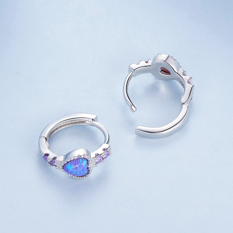 BSE865 S925 Sterling Silver Purple Opal Earrings Heart Shape Versatile Earrings - Rings by PMC Jewellery | Online Shopping South Africa | PMC Jewellery