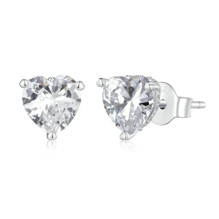 BSE853 Sterling Silver S925 White Gold Plated Sparkling Heart Stud Earrings - Stud Earrings & Earrings by PMC Jewellery | Online Shopping South Africa | PMC Jewellery