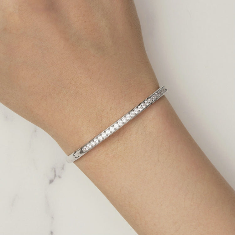 BSB130-17 Sterling Silver S925 White Gold Plated Zircon Thin Glitter Bracelet - Bracelets by PMC Jewellery | Online Shopping South Africa | PMC Jewellery