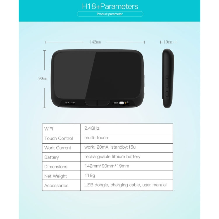 H18+ 2.4GHz Mini Wireless Keyboard Full Touchpad with 3-Level Adjustable Backlight(Black) - MINI PC Accessories & Gadgets by PMC Jewellery | Online Shopping South Africa | PMC Jewellery