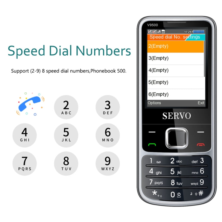 SERVO V9500 Mobile Phone, English Key, 2.4 inch, Spredtrum SC6531CA, 21 Keys, Support Bluetooth, FM, Magic Sound, Flashlight, GSM, Quad SIM(Silver) - SERVO by SERVO | Online Shopping South Africa | PMC Jewellery