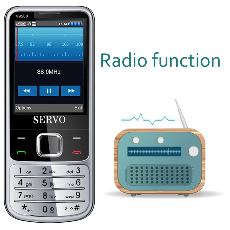 SERVO V9500 Mobile Phone, Russian Key, 2.4 inch, Spredtrum SC6531CA, 21 Keys, Support Bluetooth, FM, Magic Sound, Flashlight, GSM, Quad SIM(Black) - SERVO by SERVO | Online Shopping South Africa | PMC Jewellery