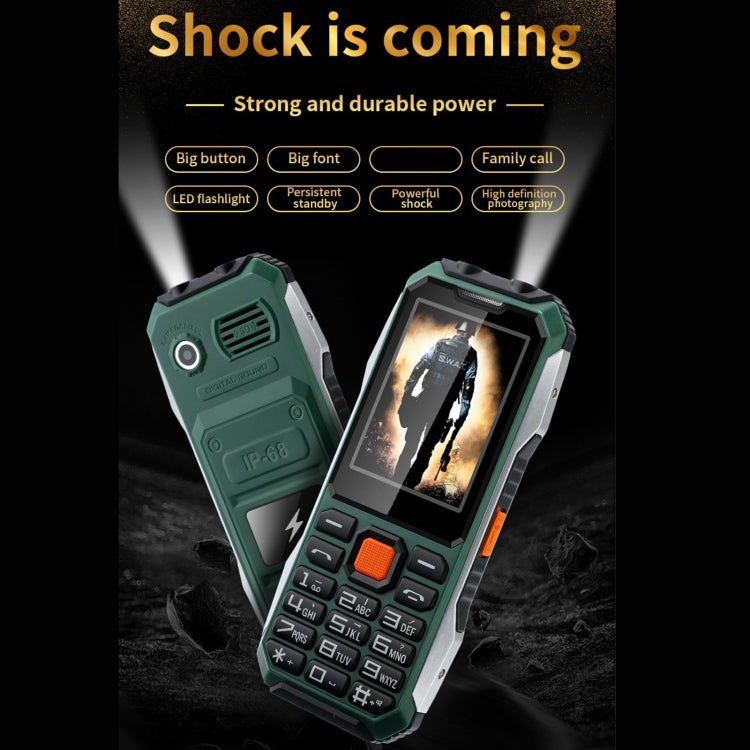 A6 Triple Proofing Elder Phone, Waterproof Shockproof Dustproof, 6800mAh Battery, 2.4 inch, 21 Keys, Bluetooth, LED Flashlight, FM, SOS, Dual SIM, Network: 2G(Green) - Others by PMC Jewellery | Online Shopping South Africa | PMC Jewellery