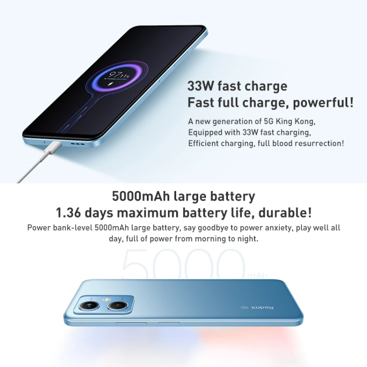 Xiaomi Redmi Note 12 5G, 48MP Camera, 6GB+128GB, Dual Back Cameras, 5000mAh Battery, Side Fingerprint Identification, 6.67 inch MIUI 13 Qualcomm Snapdragon 4 Gen1 Octa Core up to 2.0GHz, Network: 5G, Dual SIM, IR, Not Support Google Play(Blue) - Xiaomi Redmi by Xiaomi | Online Shopping South Africa | PMC Jewellery