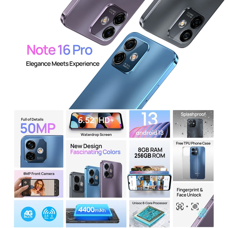 Ulefone Note 16 Pro, 8GB+256GB, Dual Back Cameras, Face ID & Side Fingerprint Identification, 4400mAh Battery, 6.52 inch Android 13 Unisoc T606 Octa Core up to 1.6GHz, Network: 4G, Dual SIM, OTG (Black) - Ulefone by Ulefone | Online Shopping South Africa | PMC Jewellery | Buy Now Pay Later Mobicred