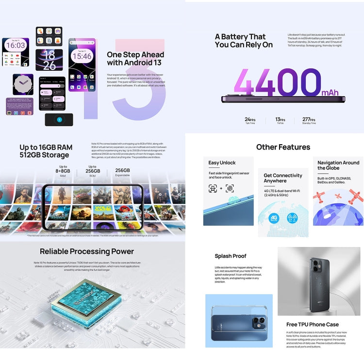 Ulefone Note 16 Pro, 8GB+256GB, Dual Back Cameras, Face ID & Side Fingerprint Identification, 4400mAh Battery, 6.52 inch Android 13 Unisoc T606 Octa Core up to 1.6GHz, Network: 4G, Dual SIM, OTG (Black) - Ulefone by Ulefone | Online Shopping South Africa | PMC Jewellery | Buy Now Pay Later Mobicred