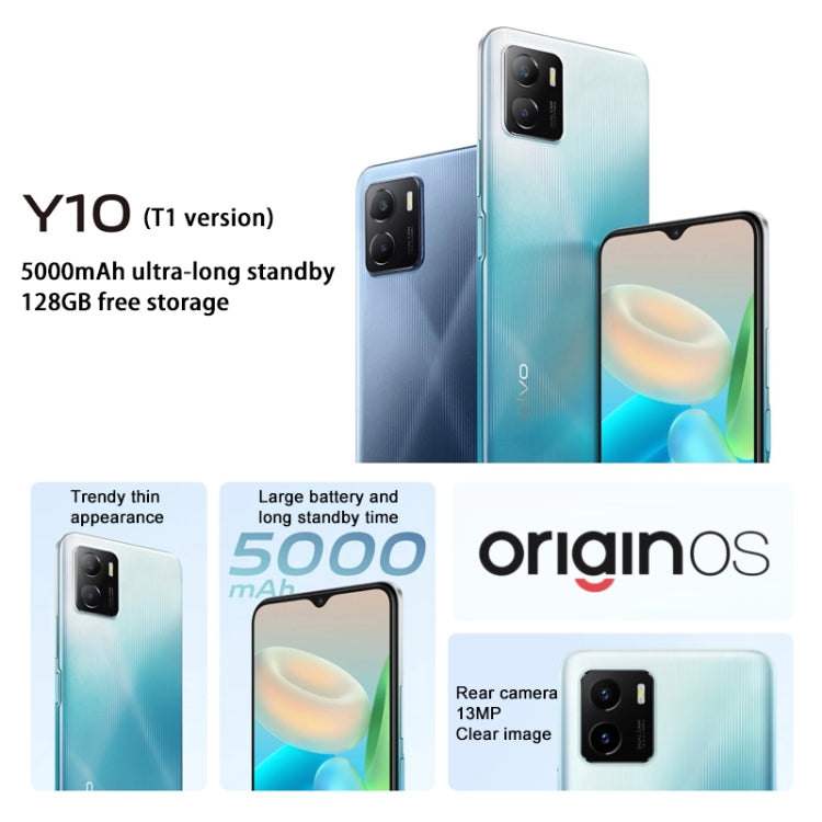 vivo Y10 / T1 4G, 6GB+128GB, Dual Back Cameras, Side Fingerprint Identification, 5000mAh Battery, 6.51 inch Android 11.0 OriginOS Ocean MediaTek Helio P70 Octa Core up to 2.1GHz, OTG, Network: 4G (Glacier Blue) - vivo by VIVO | Online Shopping South Africa | PMC Jewellery