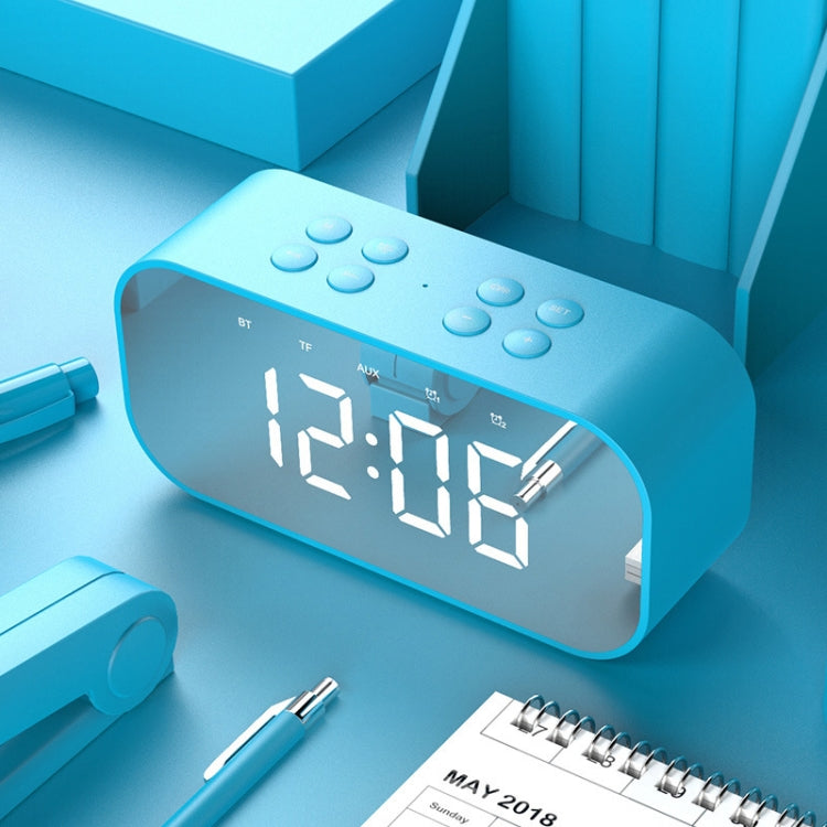 AEC BT501 Bluetooth 5.0 Mini Speaker with LED & Alarm Clock & Clock & Mirror, Support 32G TF Card(Blue) - free shipping - PMC TechLife - Order now!