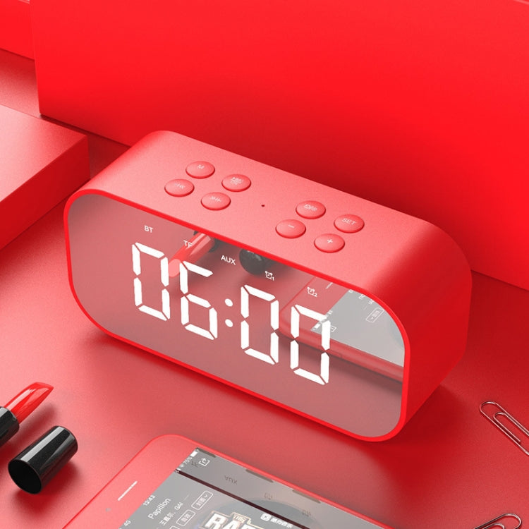 AEC BT501 Bluetooth 5.0 Mini Speaker with LED & Alarm Clock & Clock & Mirror, Support 32G TF Card(Red) - free shipping - PMC TechLife - Order now!