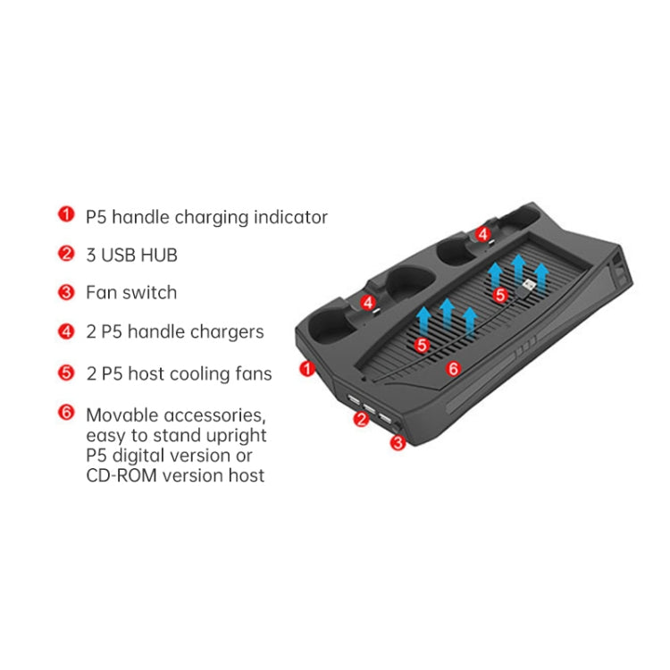 KJH P5-010 Vertical Charging Stand With Cooling Fan For PS5 De / UHD - Charger & Power by PMC TechLife | Online Shopping South Africa | PMC TechLife