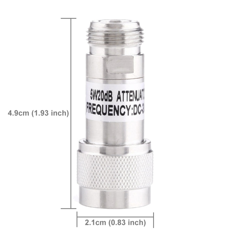 5W 20dBi N Female to N Male DC-13GHz Frequency Gain Attenuator(Silver) - Connectors by PMC Jewellery | Online Shopping South Africa | PMC Jewellery