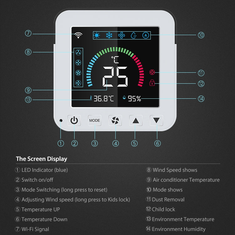 NEO NAS-RT01W WiFi Smart Color Screen Infrared Air Conditioner Controller Thermostat(White) - free shipping - PMC TechLife - Order now!