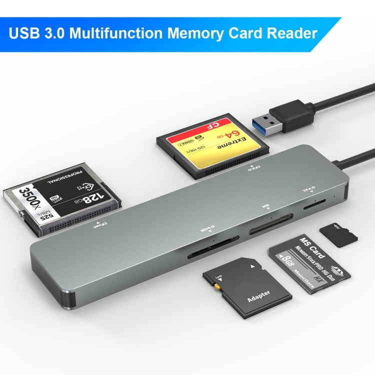 Rocketek CR308 USB3.0 Multi-function Card Reader CF / CFast / SD / MS / TF Card 5 in 1 (Silver Grey) -  by ROCKETEK | Online Shopping South Africa | PMC TechLife | Buy Now Pay Later Mobicred
