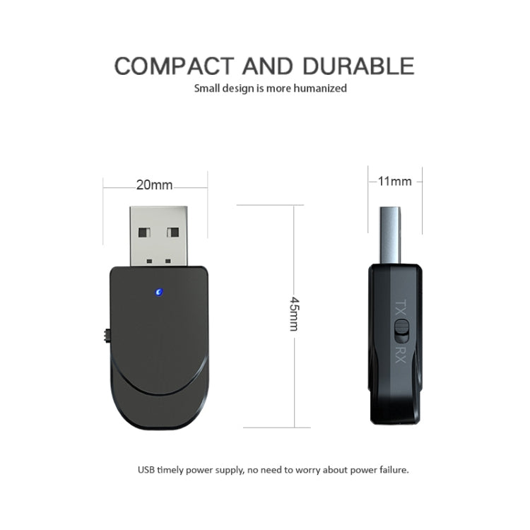 KN330 3 in 1 USB Bluetooth 5.0 Adapter Audio Transmitter Receiver with Switch Button & 3.5mm AUX Interface - Audio Receiver Transmitter by PMC TechLife | Online Shopping South Africa | PMC TechLife