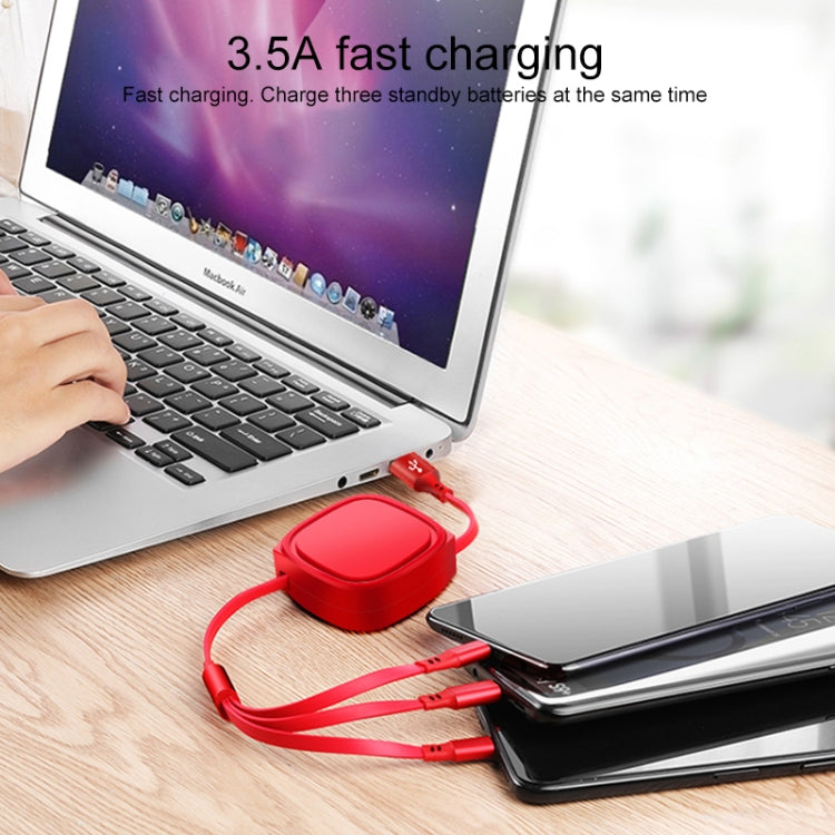 1.2m 3.5A Max 3 in 1 USB to USB-C / Type-C + 8Pin + Micro USB Retractable Charging Cable(Blue) - Multifunction Cable by PMC TechLife | Online Shopping South Africa | PMC TechLife