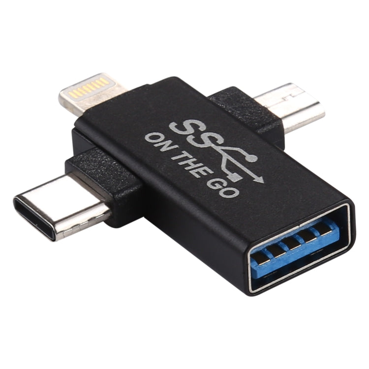 3 in 1 USB 3.0 to 8 Pin + Micro USB + USB-C / Type-C Interface Multifunctional OTG Adapter - OTG Adapter by PMC TechLife | Online Shopping South Africa | PMC TechLife