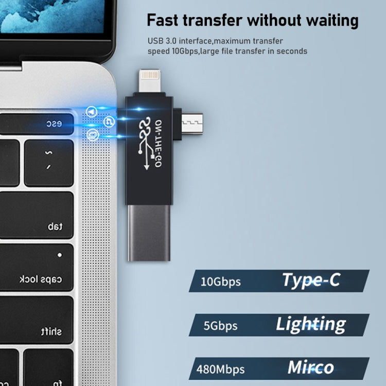 3 in 1 USB 3.0 to 8 Pin + Micro USB + USB-C / Type-C Interface Multifunctional OTG Adapter - OTG Adapter by PMC TechLife | Online Shopping South Africa | PMC TechLife