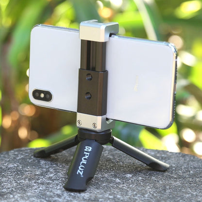 PULUZ Folding Plastic Tripod + Aluminum Alloy Clamp Bracket with Cold Shoe for iPhone, Galaxy, Huawei, Xiaomi, Sony, HTC, Google and other Smartphones - Desktop Holder by PULUZ | Online Shopping South Africa | PMC Jewellery