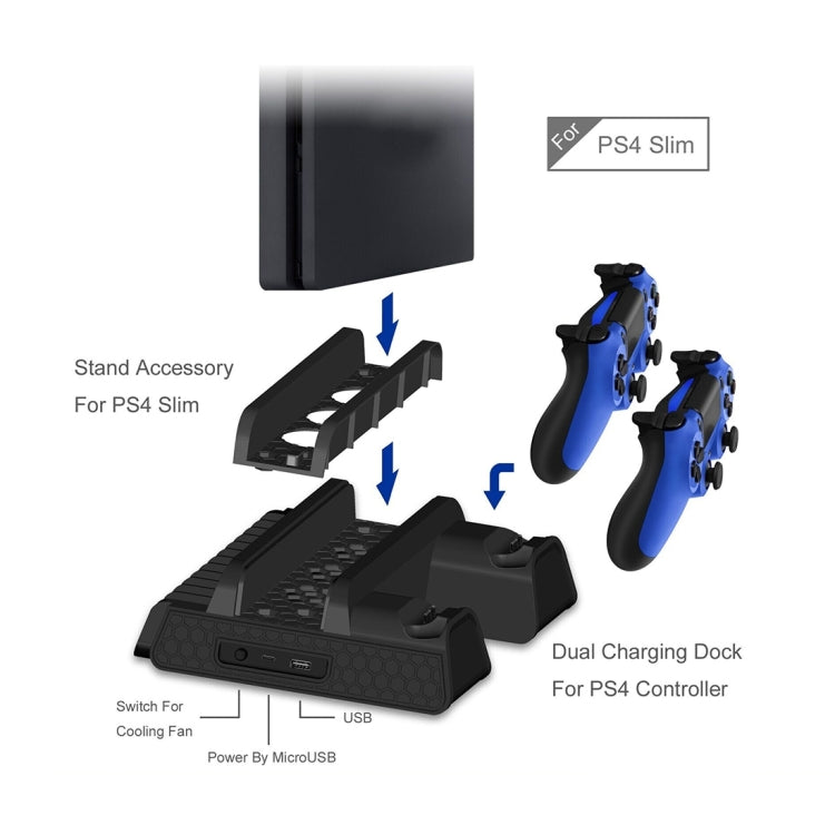 DOBE TP4-882 3 in 1 Game Console Cooling Fan + Game Storage Slots + Game Controller Charging Dock for Sony PS4 / PS4 Pro / PS4 Slim(Black) - free shipping - PMC TechLife - Order now!