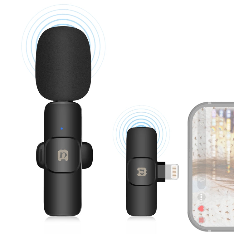 PULUZ Wireless Lavalier Noise Reduction Reverb Microphone for 8-Pin Device, Support Phone Charging(Black) - Microphone by PULUZ | Online Shopping South Africa | PMC TechLife