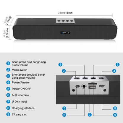 PULUZ 10W Soundbar Wired Wireless Bluetooth Surround Speaker(Black) - Desktop Speaker by PULUZ | Online Shopping South Africa | PMC Jewellery | Buy Now Pay Later Mobicred