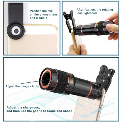 Universal 12X Zoom Optical Zoom Telescope Lens with Clip - Telescope & Microscope by PMC Jewellery | Online Shopping South Africa | PMC Jewellery