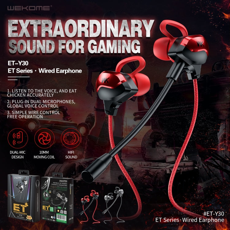 WK ET-Y30 ET Series 3.5mm Elbow In-ear Wired Wire-control Gaming Earphone with Microphone (Red) - Normal Style Earphone by WK | Online Shopping South Africa | PMC Jewellery