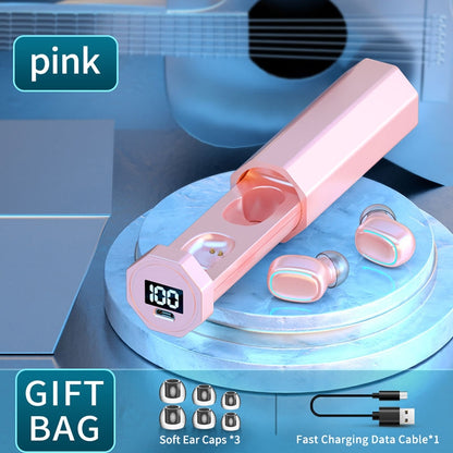 C1 Bluetooth 5.0 TWS Touch Polygonal Digital Display True Wireless Bluetooth Earphone with Charging Box(Pink) - TWS Earphone by PMC Jewellery | Online Shopping South Africa | PMC Jewellery