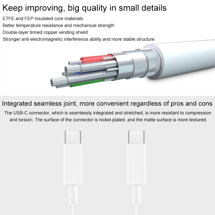 Original Huawei CP43 5A USB-C / Type-C to USB-C / Type-C Fast Charging Data Cable, Cable Length: 1m (White) - USB-C & Type-C Cable by Huawei | Online Shopping South Africa | PMC TechLife | Buy Now Pay Later Mobicred