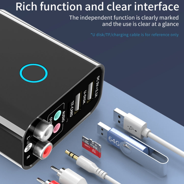 K16 2 in 1 3.5mm AUX + RAC Dual Output Plug-in Bluetooth 5.0 Audio Transmitter Receiver with Remote Control, EU Plug (Black) - Audio Receiver Transmitter by PMC TechLife | Online Shopping South Africa | PMC TechLife