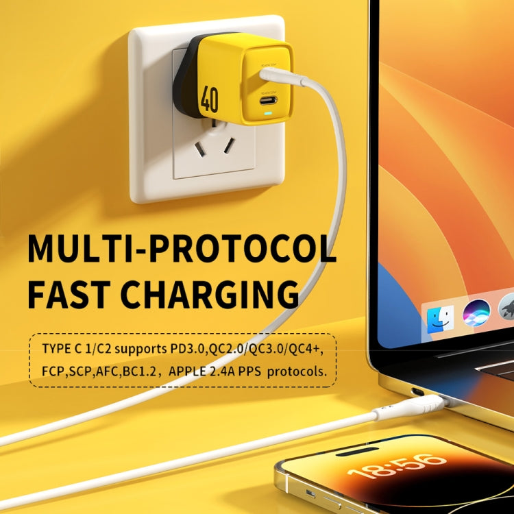 WK WP-U128 40W Dual USB-C/Type-C Interface Gallium Nitride Charger,Specifications: UK Plug - free shipping - PMC TechLife - Order now!