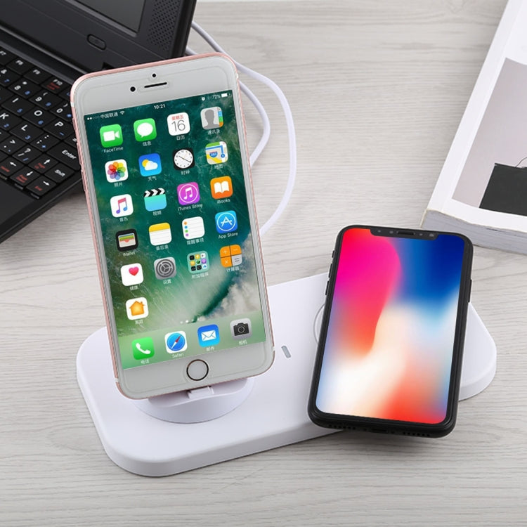 USB to 3 in 1 (8 Pin + Micro USB + USB-C / Type-C) Dock Charger Desktop Charging Data Sync Stand Station Holder with Qi Wireless Charger & USB Cable - Wireless Charger Receiver by PMC TechLife | Online Shopping South Africa | PMC TechLife