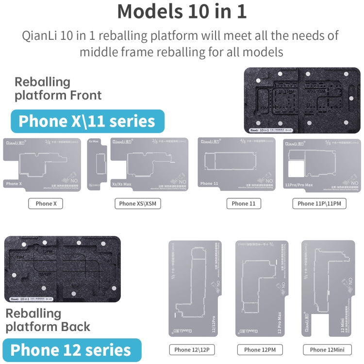 Qianli 10 in 1 Middle Frame Reballing Platform For iPhone X / XS / XS Max / 11 / 11 Pro / 11 Pro Max / 12 / 12 Pro / 12 mini / 12 Pro Max - Repair Platform by PMC Jewellery | Online Shopping South Africa | PMC Jewellery