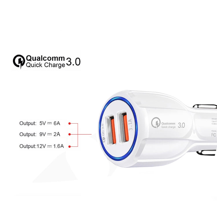 Qc3.0 Dual USB Car Charger + 8 Pin Fast Charging Line Car Charging Kit(White) - Car Charger by PMC Jewellery | Online Shopping South Africa | PMC Jewellery