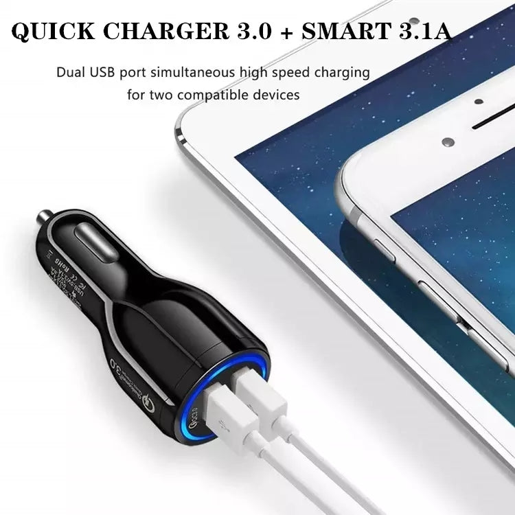 LZ-681 QC3.0 Dual USB Car Charging + Type-C Fast Charging Cable Car Charging Kit(Black) - Car Charger by PMC Jewellery | Online Shopping South Africa | PMC Jewellery