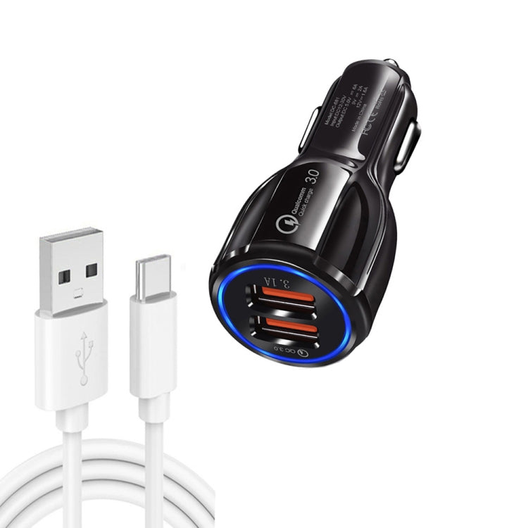 LZ-681 QC3.0 Dual USB Car Charging + Type-C Fast Charging Cable Car Charging Kit(White) - Car Charger by PMC TechLife | Online Shopping South Africa | PMC TechLife